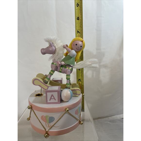 Babes In Toyland Music Box Pink With Blonde Girl Riding Rocking Horse NWOT Mint - Picture 12 of 13